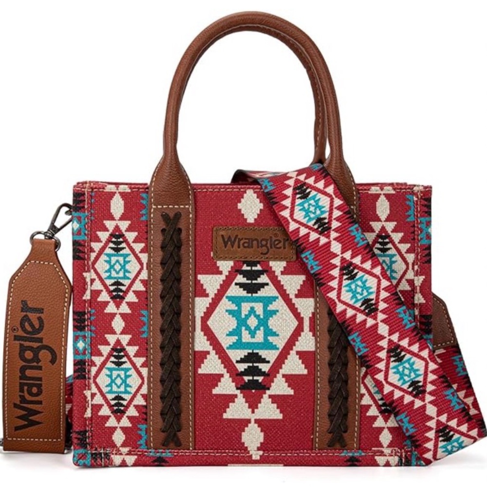 Wrangler Montana West western Aztec Red and Brown cross body tote